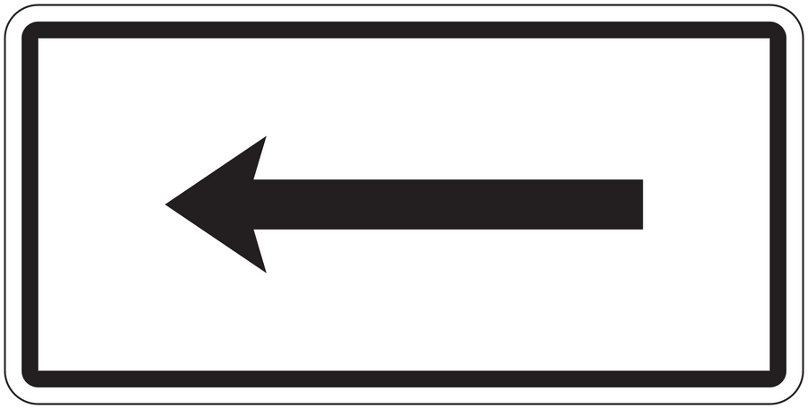 Road sign sticker with left-pointing arrow, black arrow and dark border