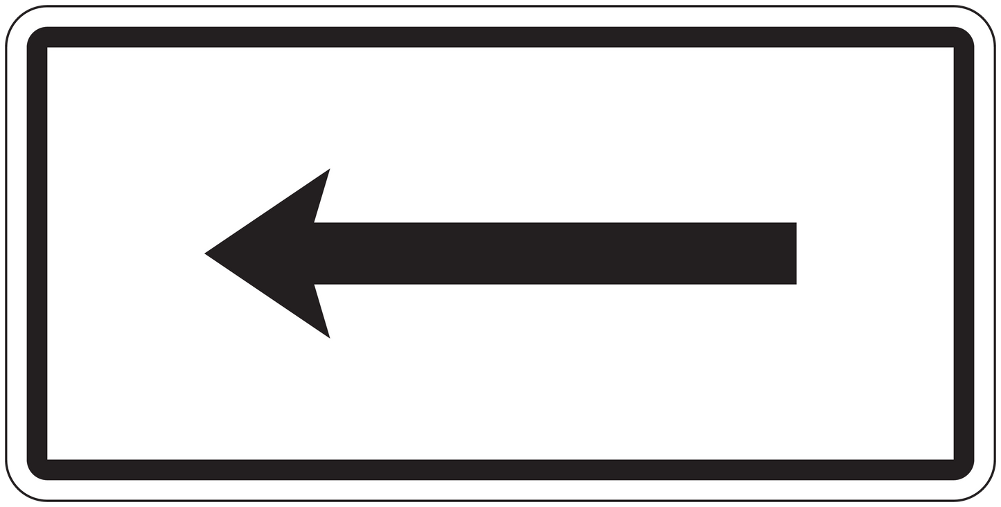 Road sign sticker with left-pointing arrow, black arrow and dark border