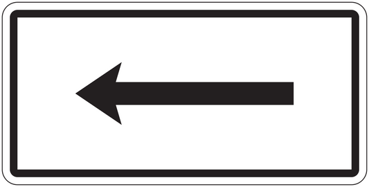 Road sign sticker with left-pointing arrow, black arrow and dark border