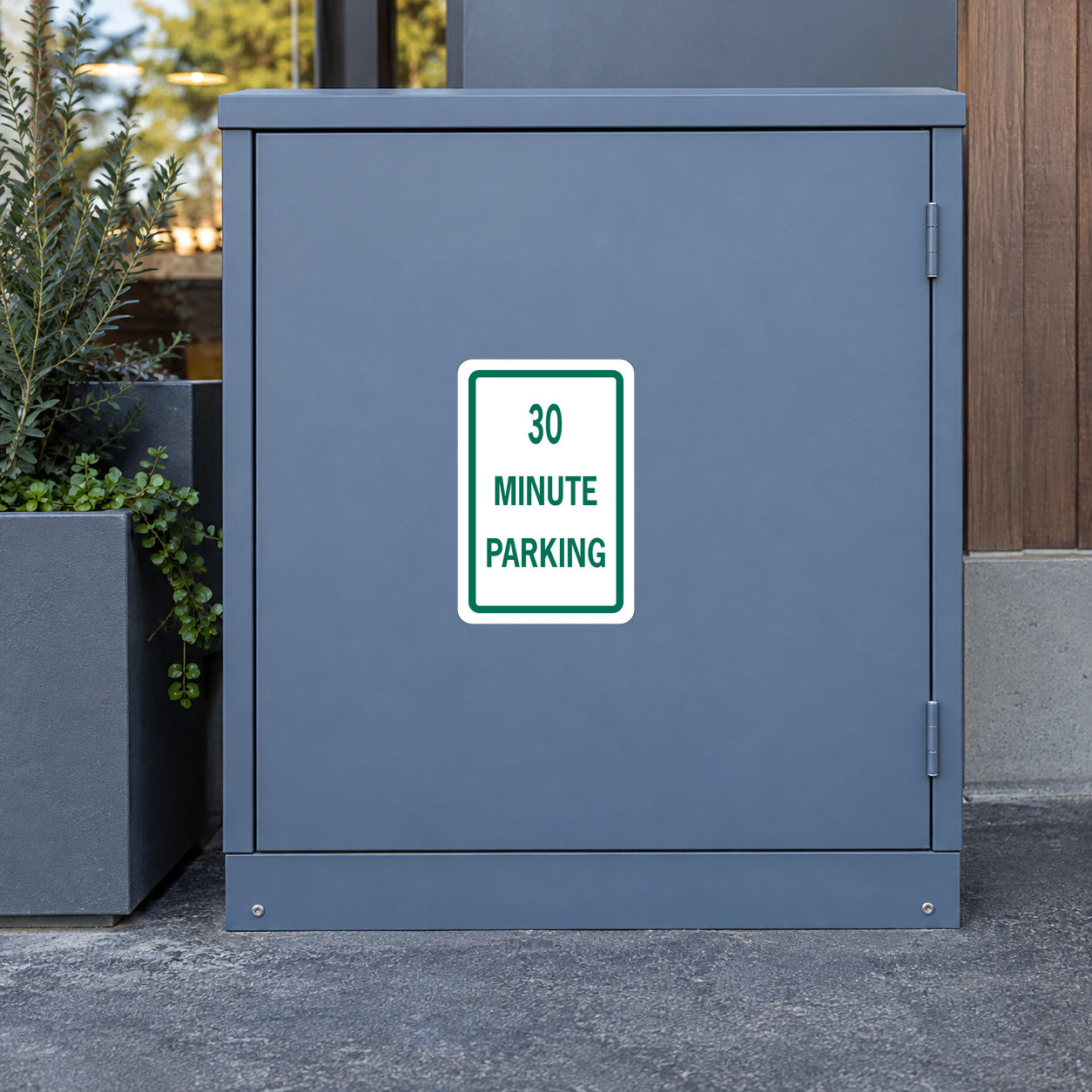 Road sign sticker with '30 MINUTE PARKING' text