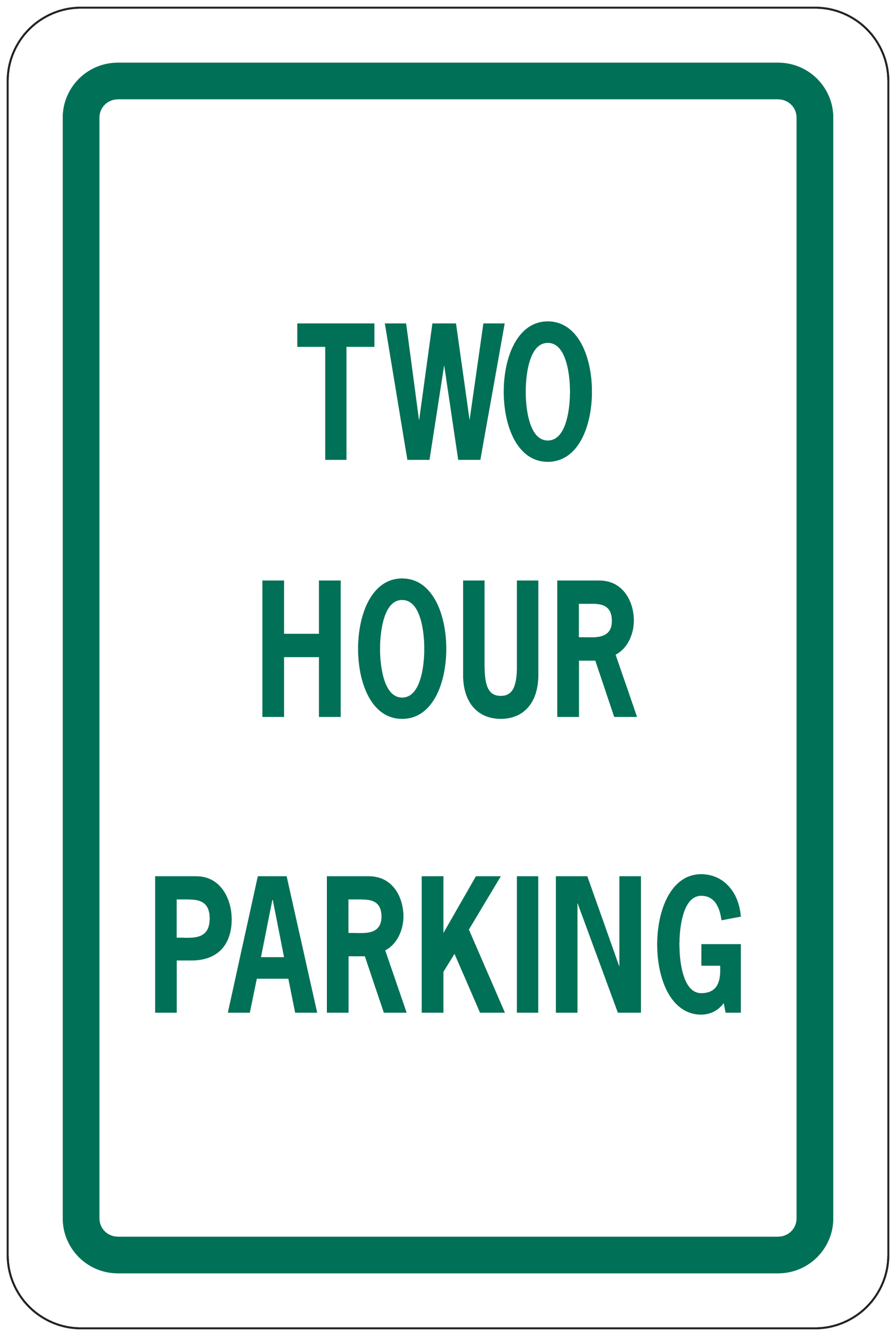 Two Hour Parking road sign sticker with green text