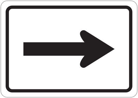Rectangular road sign sticker with right-pointing arrow and dark border