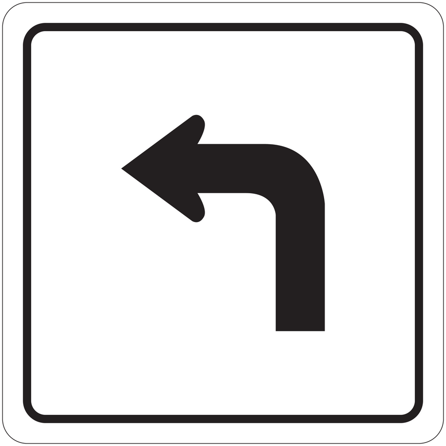 Road sign sticker featuring a black left-arrow turn icon