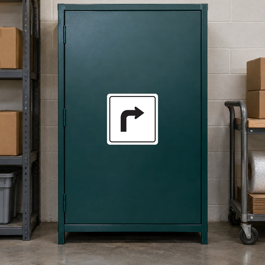 Square road sign sticker with right-turn arrow icon