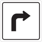 Square road sign sticker with a bold black right-turn arrow