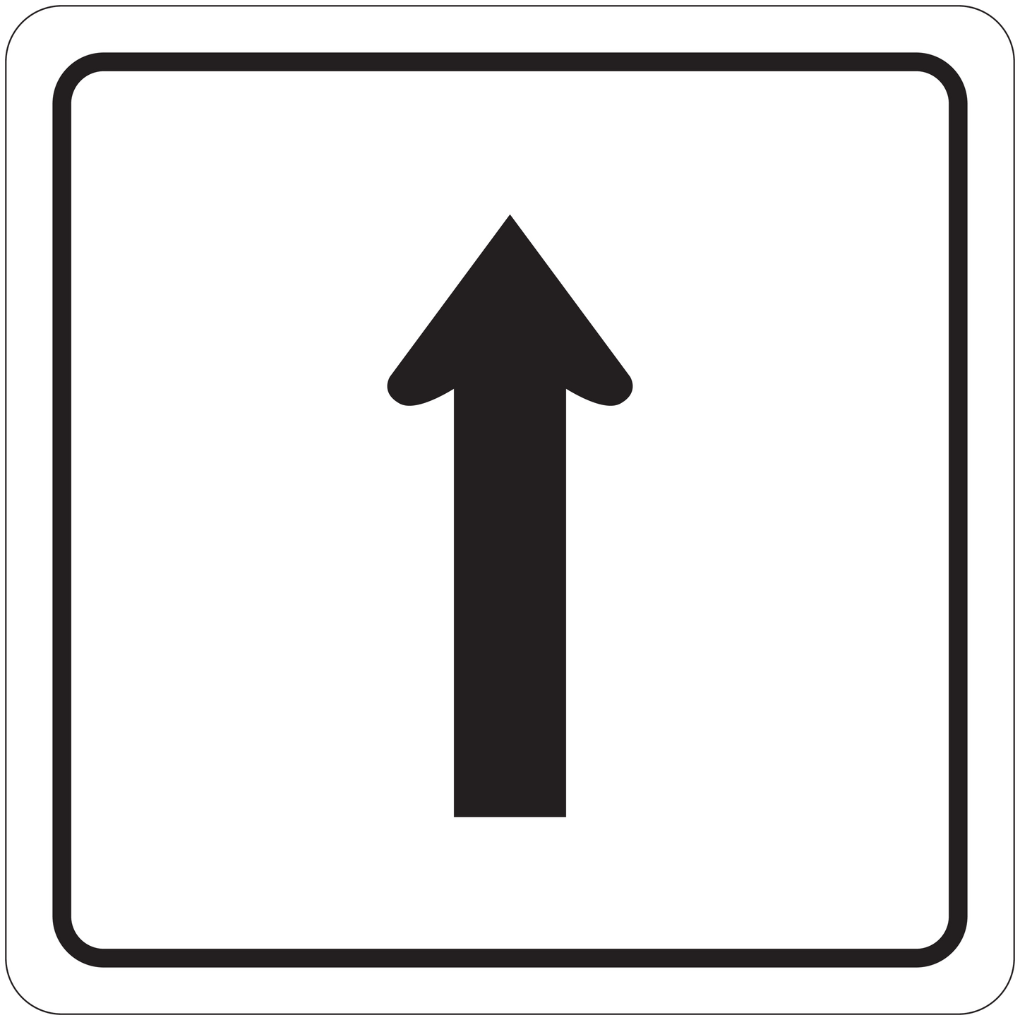 Square road sign sticker with black upward arrow