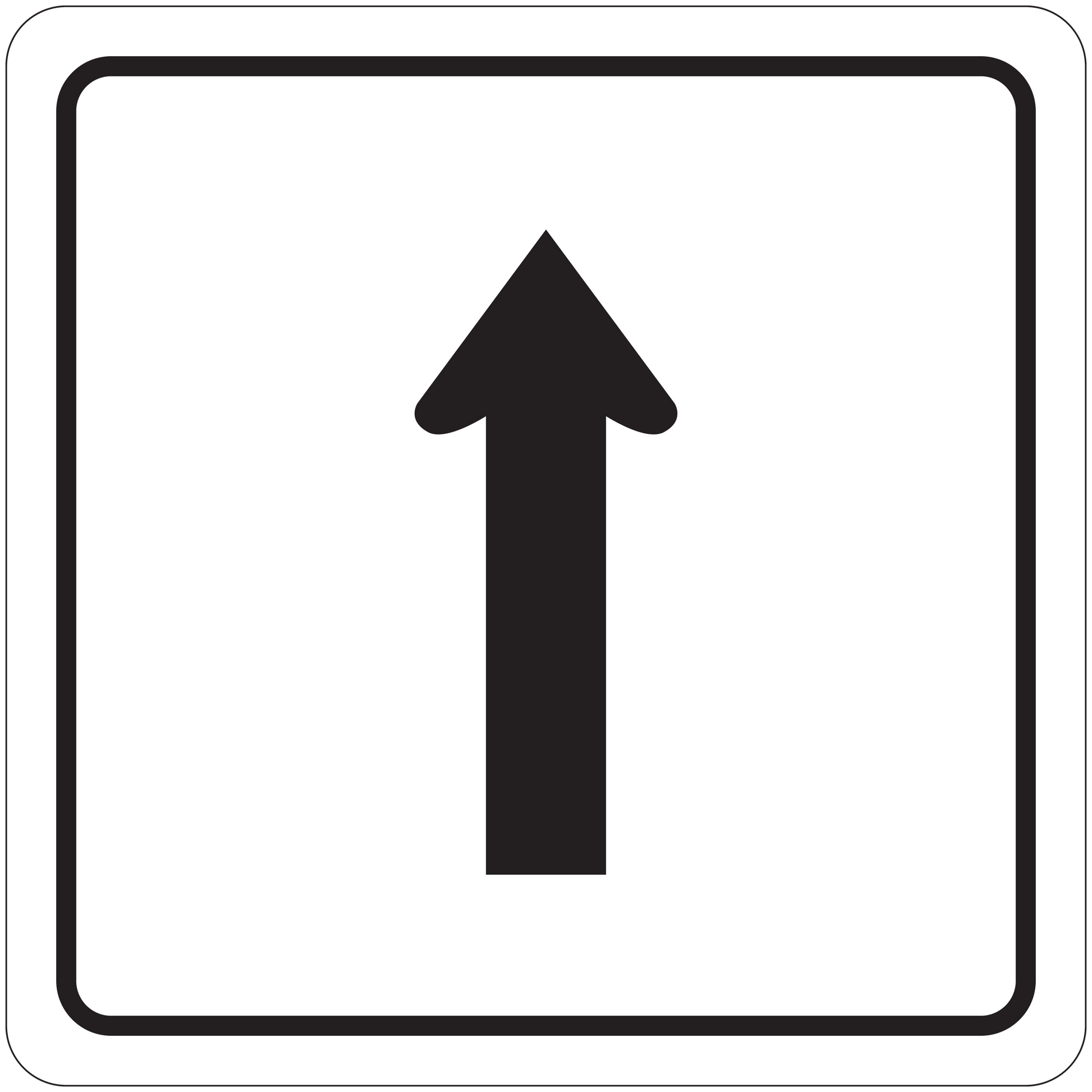 Square road sign sticker with black upward arrow