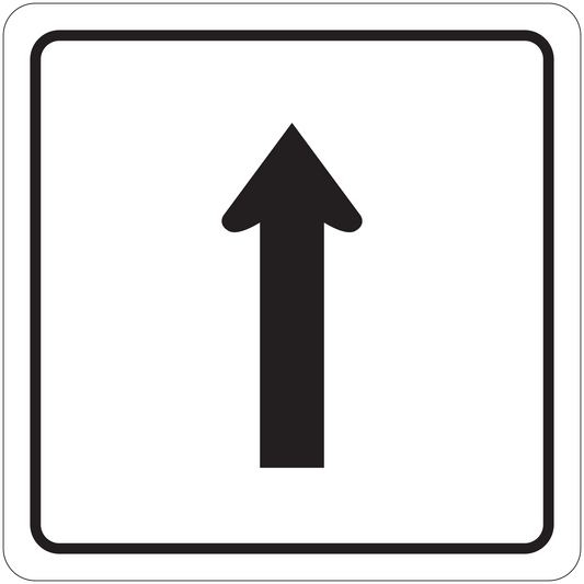 Square road sign sticker with black upward arrow