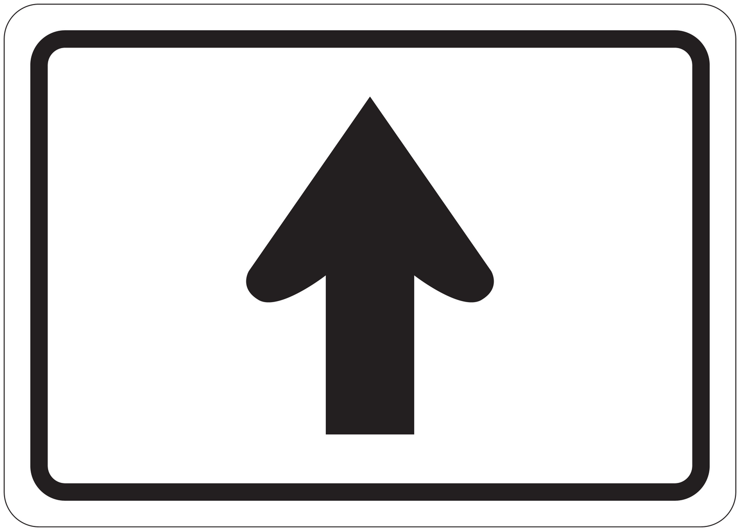 Rectangular road sign sticker with black border and upward arrow icon