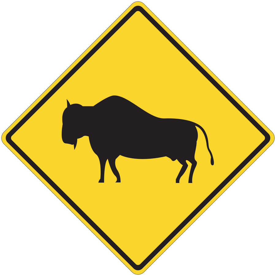 Road sign sticker with yellow diamond and black pig silhouette