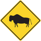 Road sign sticker with yellow diamond and black pig silhouette
