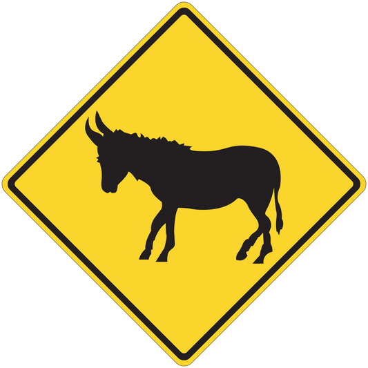Yellow diamond road sign sticker with black animal silhouette inside