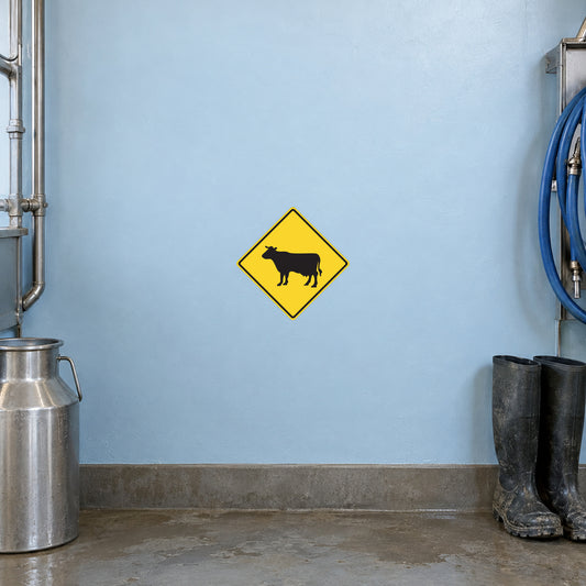 Road sign sticker with yellow diamond and black bull icon