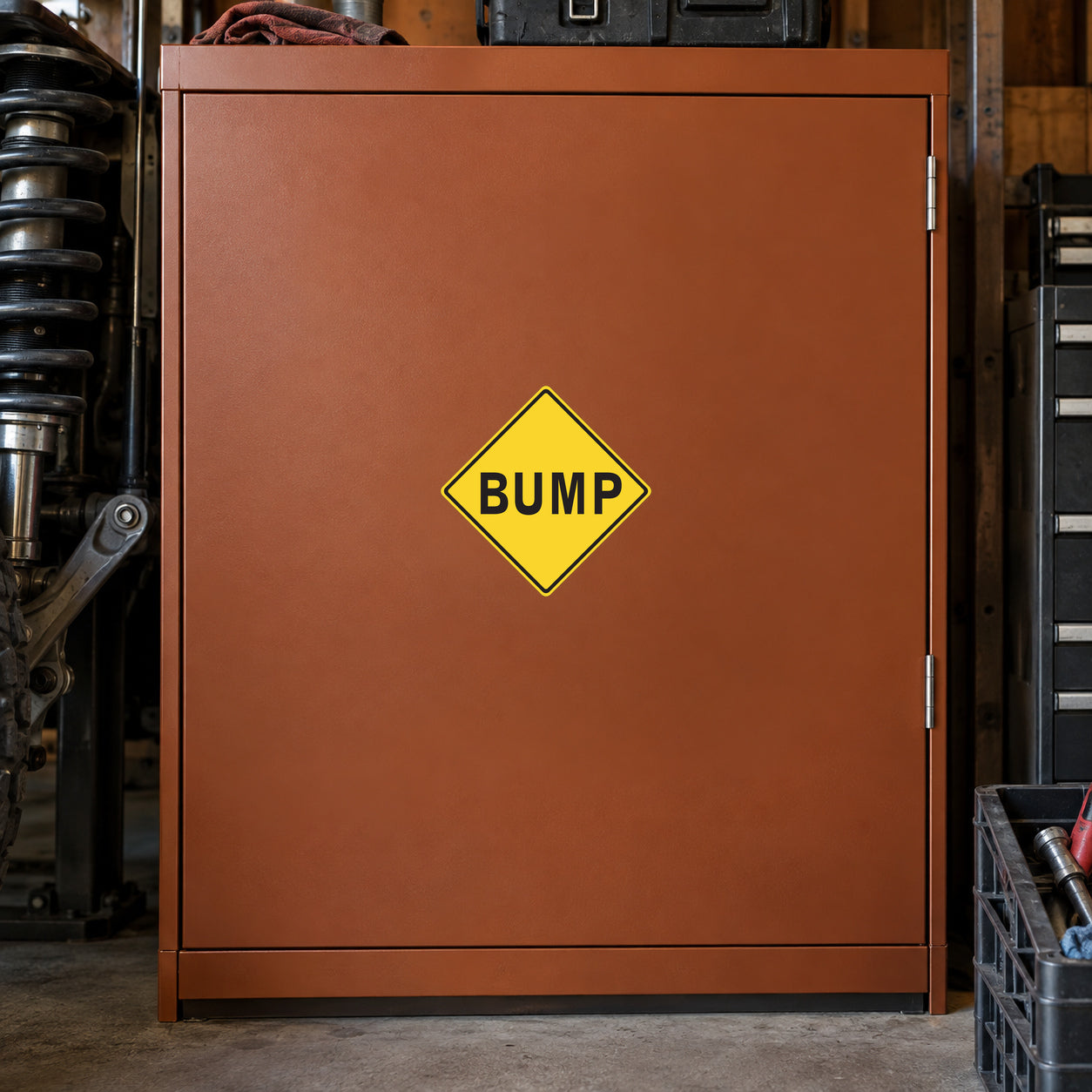 Yellow diamond BUMP road sign sticker, die-cut