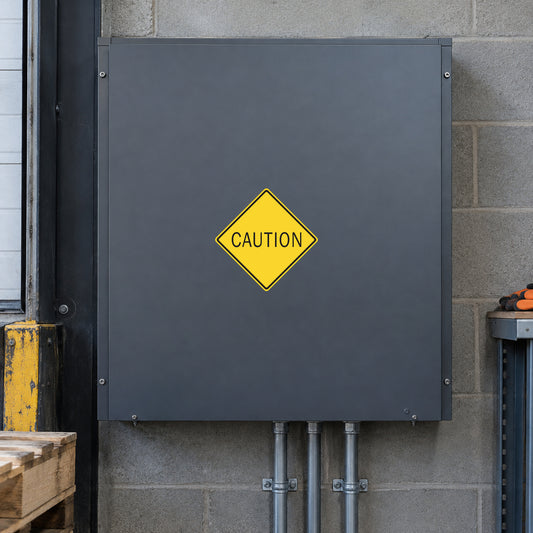 Caution road sign sticker with yellow diamond and 'CAUTION' text