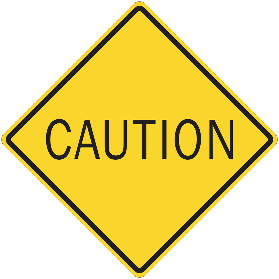 Caution road sign sticker with yellow diamond and 'CAUTION' text