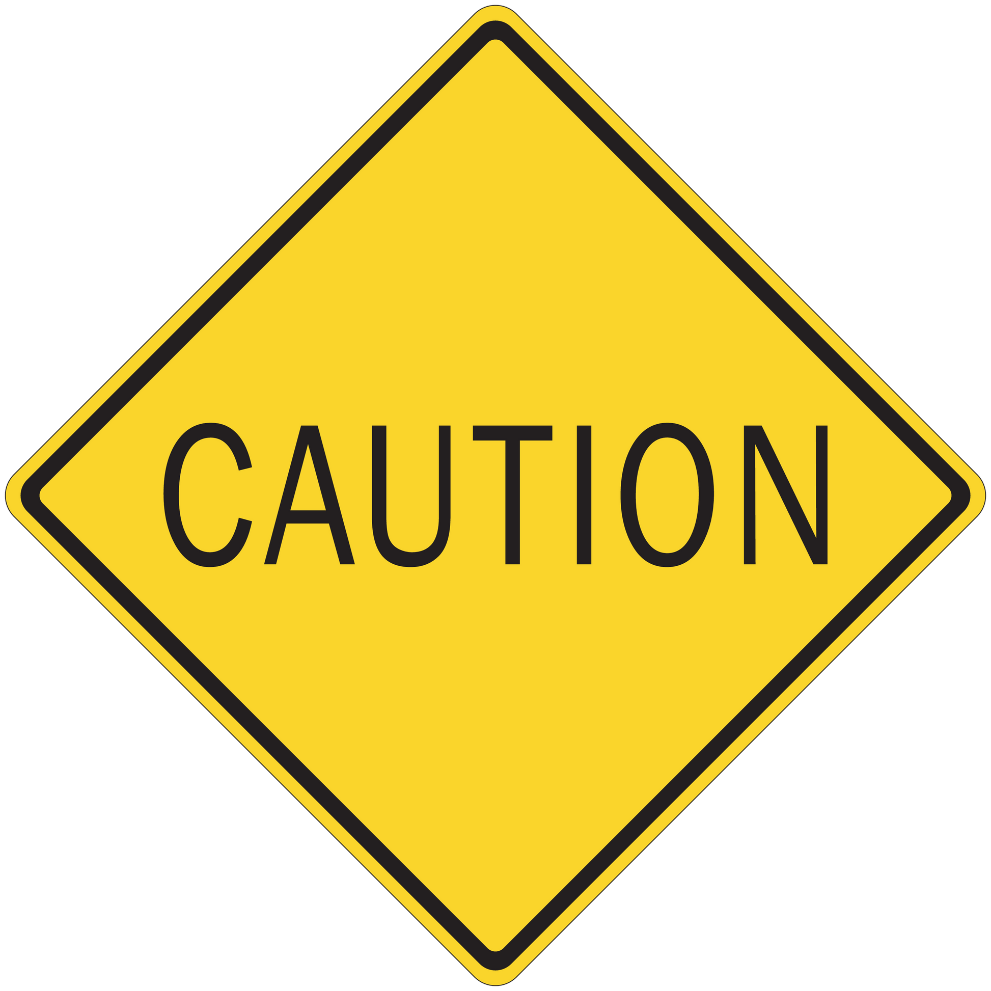 Caution road sign sticker with yellow diamond and 'CAUTION' text
