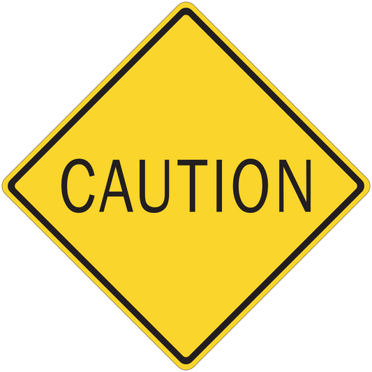 Caution road sign sticker with yellow diamond and 'CAUTION' text