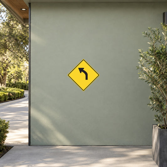 Road sign sticker with yellow diamond and black right-turn arrow