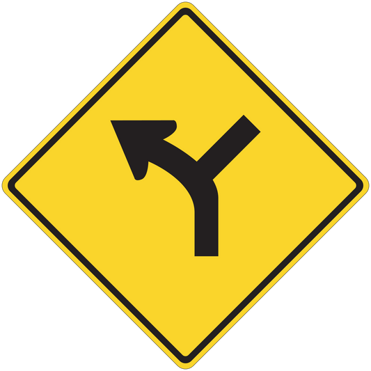 Yellow road sign sticker with black left-right turn arrows on diamond