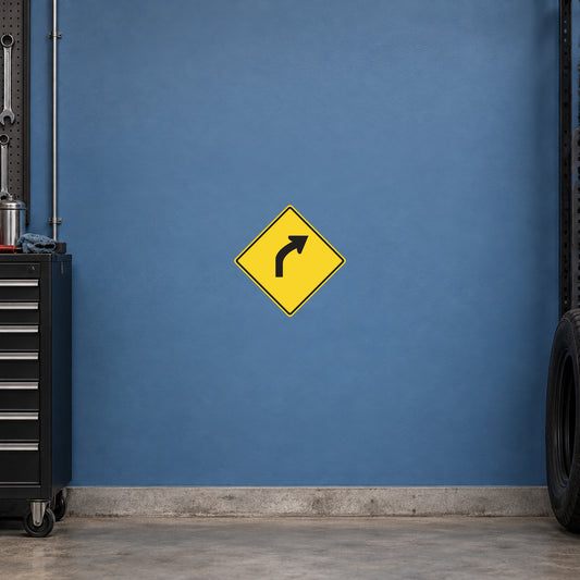 Yellow diamond road sign sticker with black right-turn arrow
