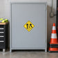 Yellow road sign sticker with two upward arrows and merging lanes graphic