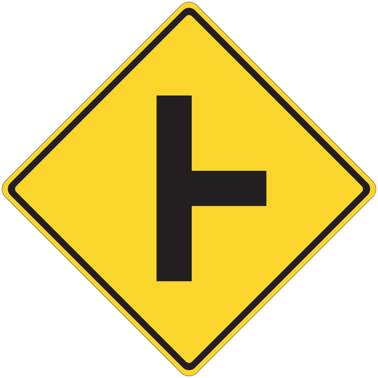 Yellow road sign sticker with black left-turn arrow inside a diamond border