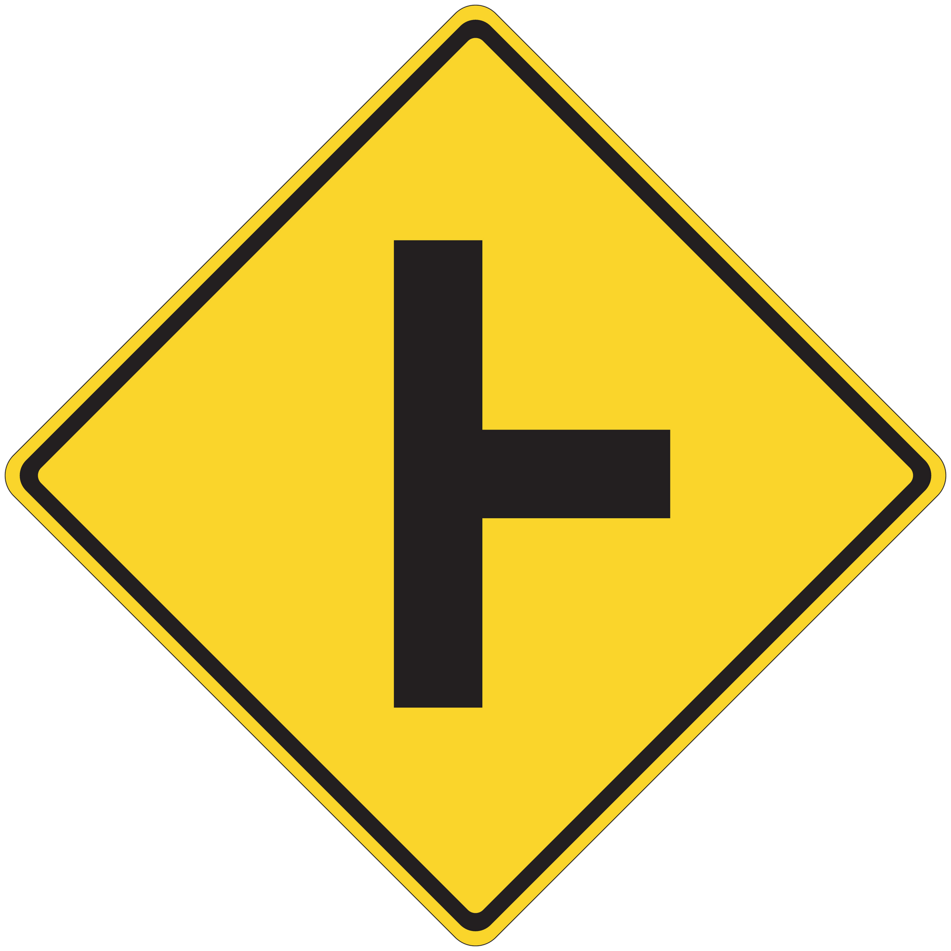 Yellow road sign sticker with black left-turn arrow inside a diamond border