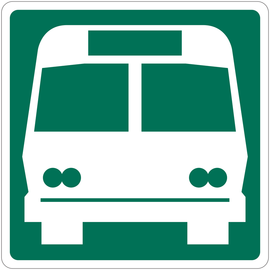 Green and white bus icon road sign sticker in a rounded square