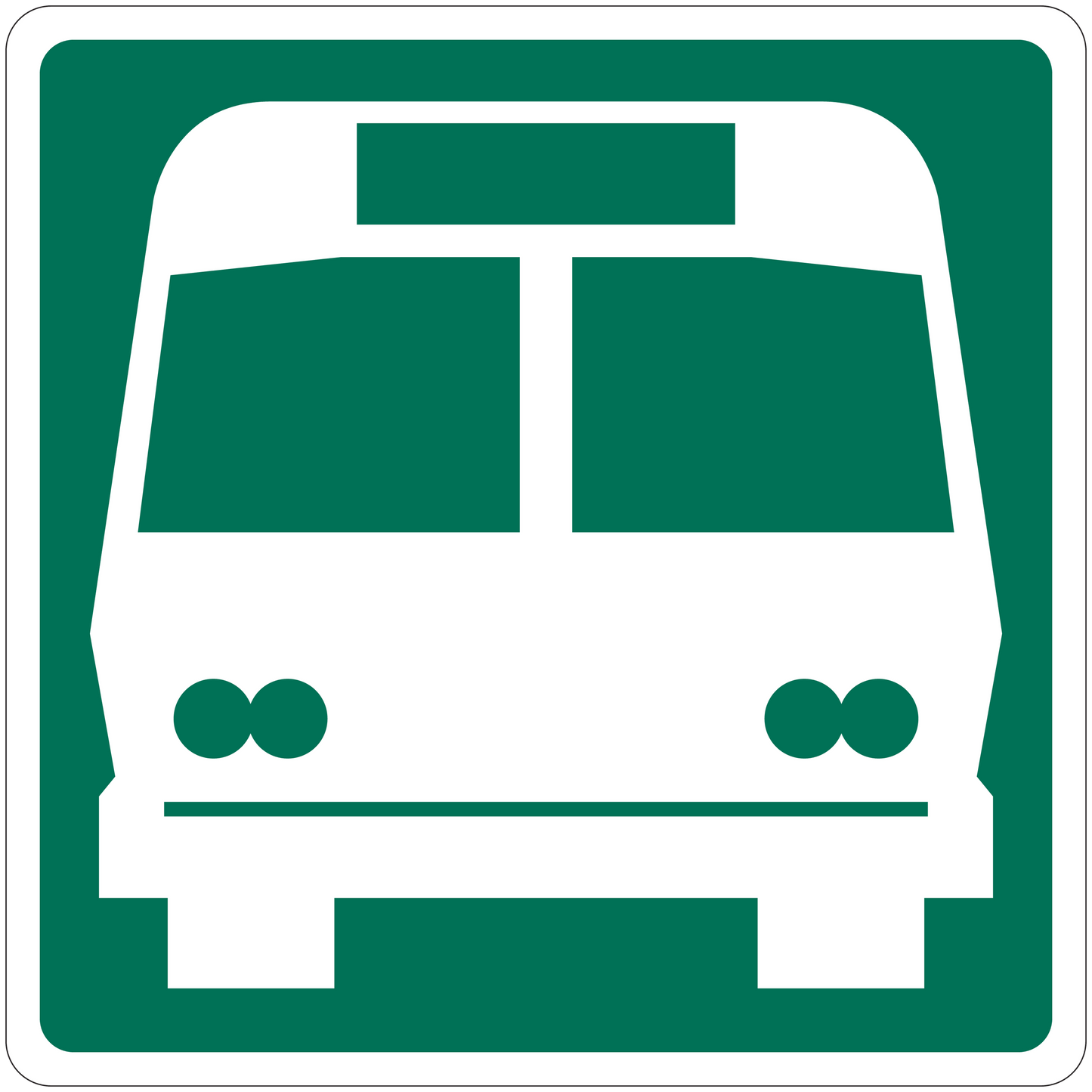 Green and white bus icon road sign sticker in a rounded square