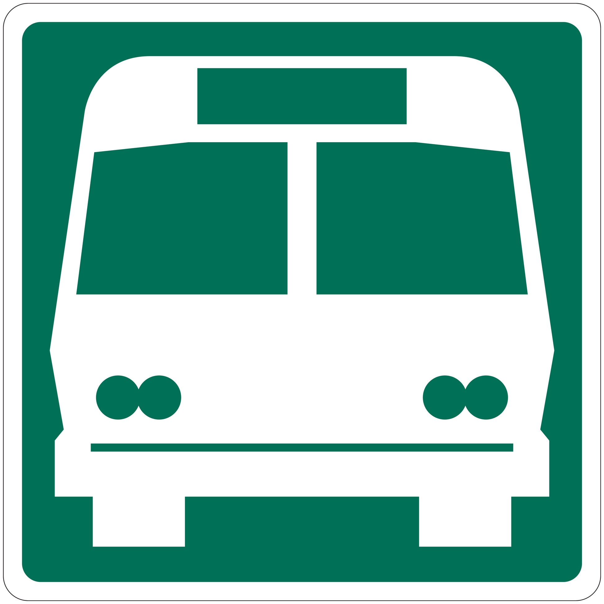 Green and white bus icon road sign sticker in a rounded square