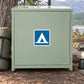 Square road sign sticker with blue border and white warning triangle icon