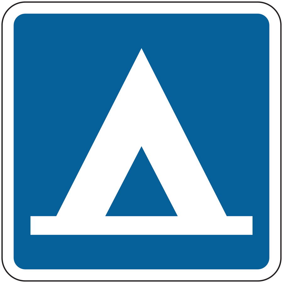 Road sign sticker: blue square with white triangular symbol