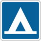 Road sign sticker: blue square with white triangular symbol