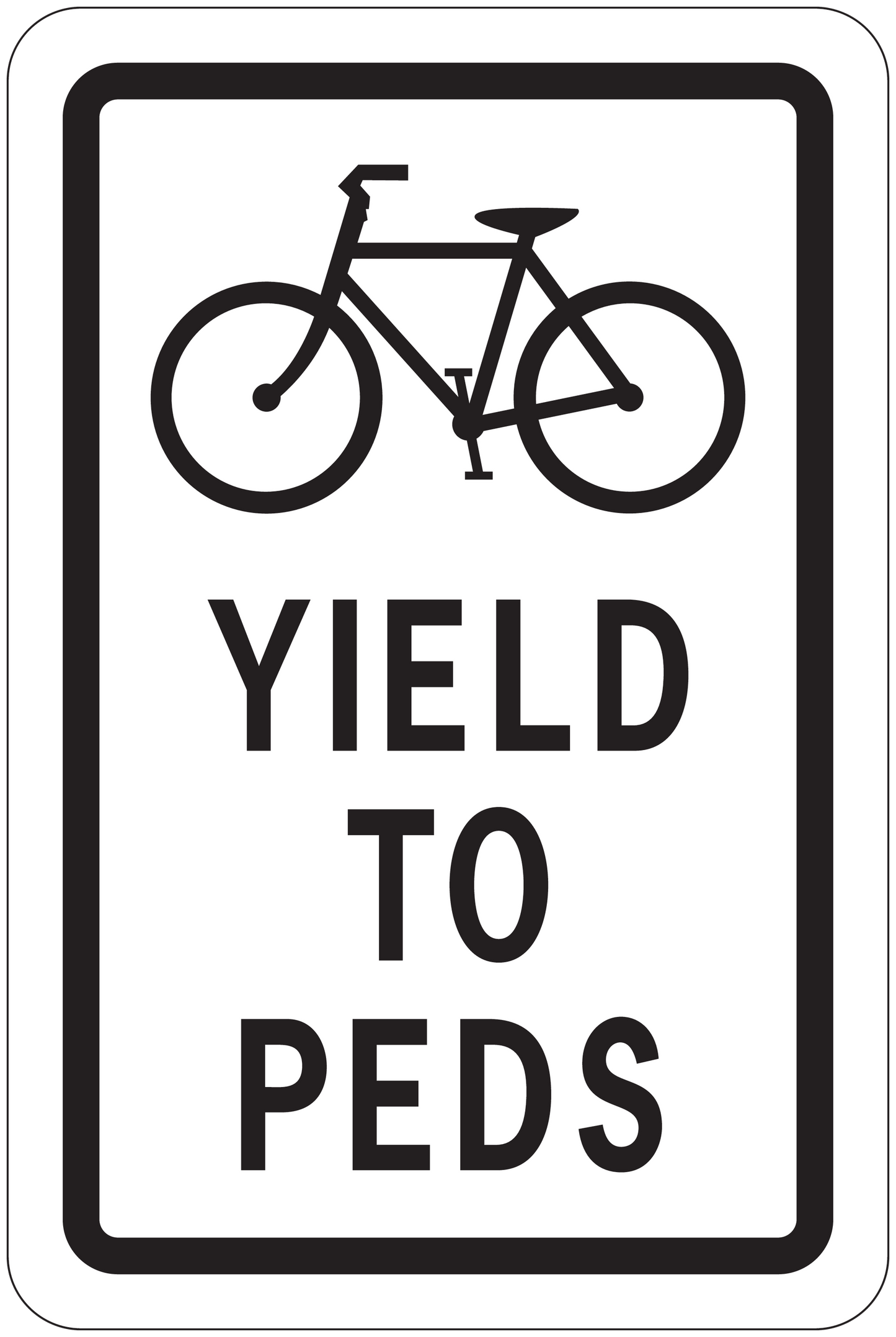 Road sign sticker with cyclist icon and text “YIELD TO PEDS”