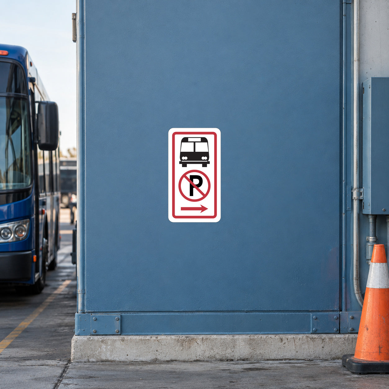 Road sign sticker with red no symbol and bus icon