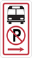 Red-bordered road sign sticker with bus icon, no bus symbol and right arrow.