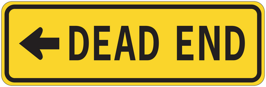 Road sign sticker: left arrow with 'DEAD END' text