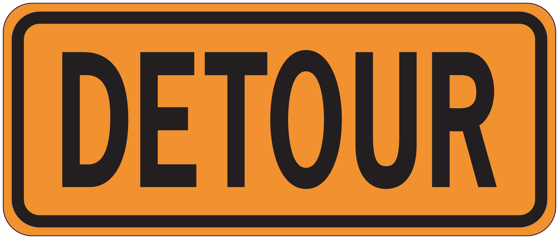 Road sign style sticker with orange DETOUR text and black border