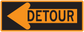 Detour road sign sticker with left-pointing orange arrow and DETOUR text