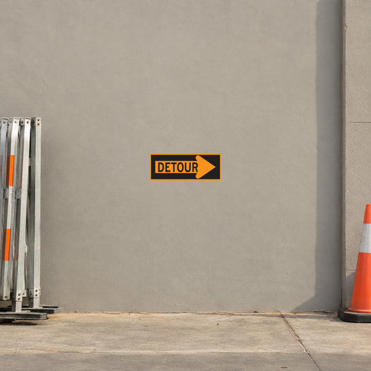 Road sign sticker with orange DETOUR sign and right arrow