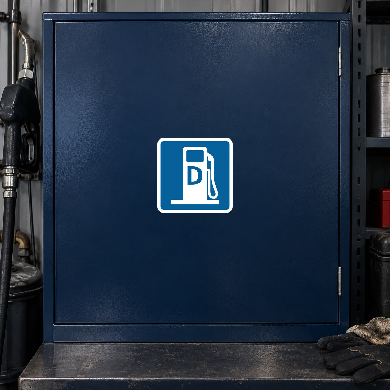 Square road sign sticker with blue outline document symbol on dark background