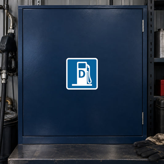 Square road sign sticker with blue outline document symbol on dark background