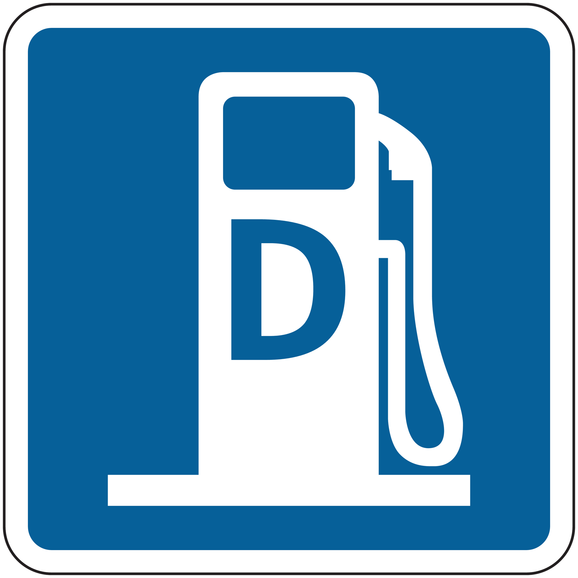 Road sign sticker with blue background and white gas pump icon