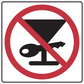 Prohibited road sign sticker with red circle and diagonal slash over black symbol