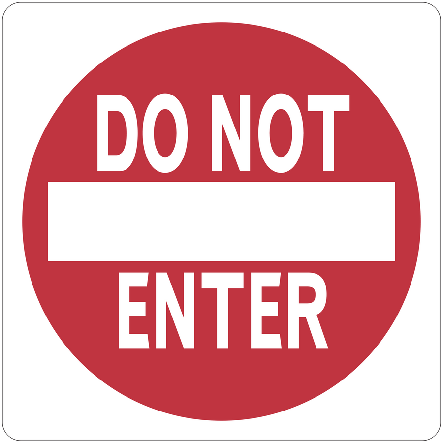 Red circular road sign sticker reading “DO NOT ENTER” in white