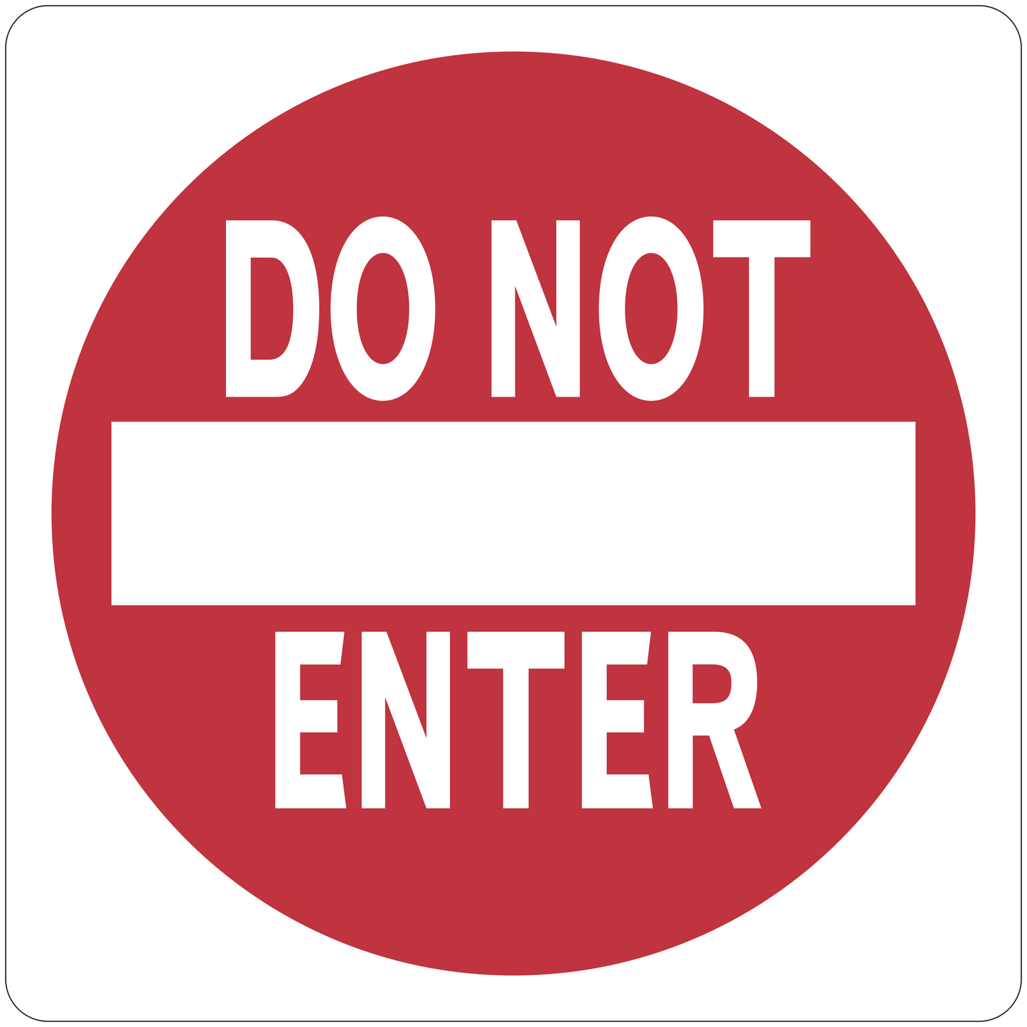 Red circular road sign sticker reading “DO NOT ENTER” in white