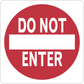 Red circular road sign sticker reading “DO NOT ENTER” in white