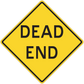 Road sign sticker with yellow diamond 'DEAD END' and black border