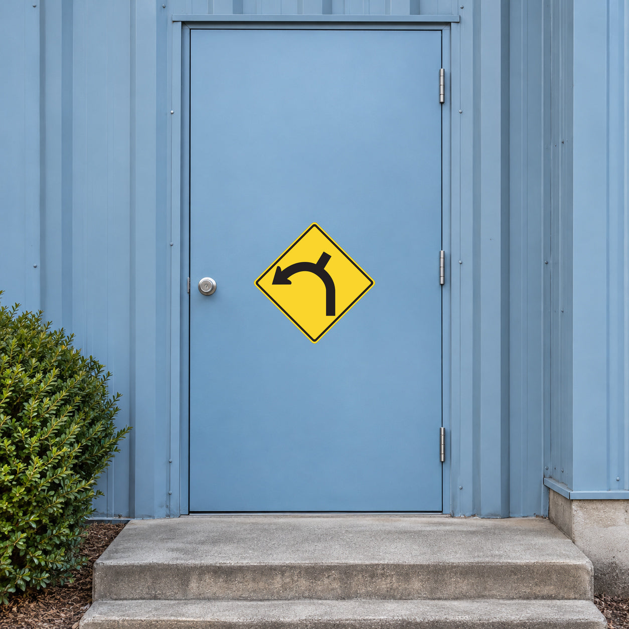 Yellow diamond road sign sticker with left-turn arrow
